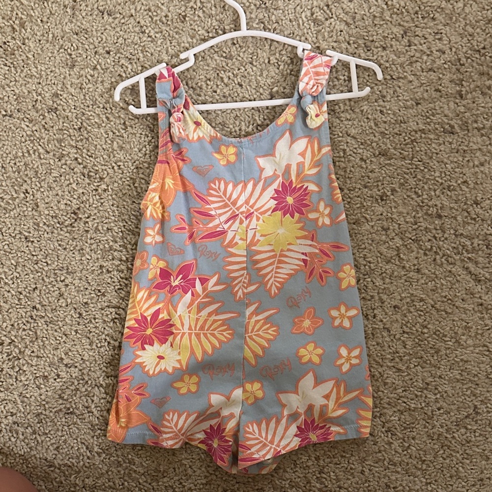 Roxy Tropical Floral Kids Romper - Blue and Orange